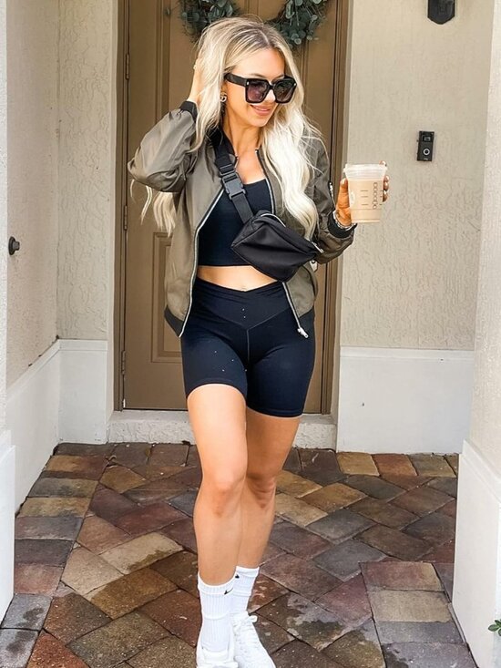 Women's Bomber Jacket Lightweight Jacket Zip Up Coat Bomber Jacket Army Green - Picture 3 of 4